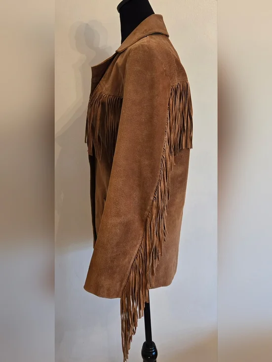 Gallery Vintage Womens Brown Suede Jacket With Fringe Small - Picture 3 of 15